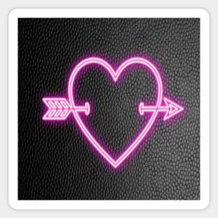 Heart & Arrow Bright Pink on Black Background Graphic Design Cute Gifts Sticker